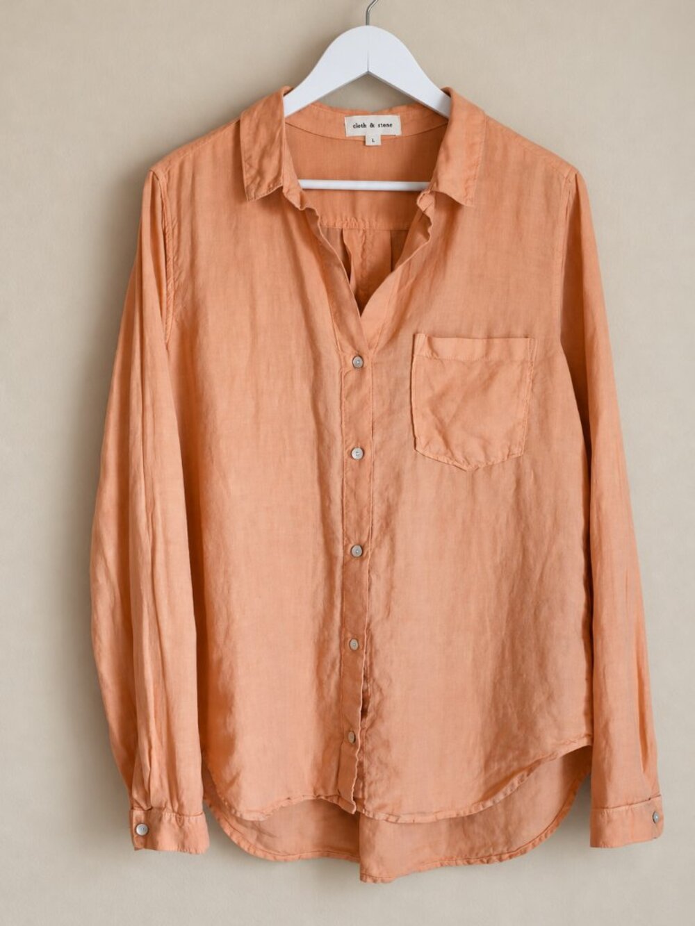 Cloth & Stone 100% Linen Peach Button Down Shirt Women Lv